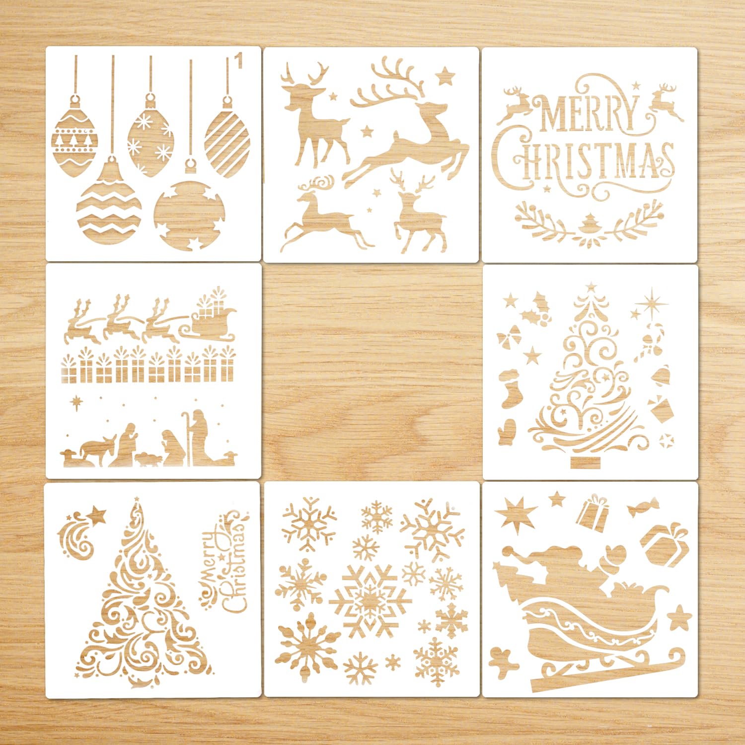 AIEX 8Pcs Christmas Stencils Template Plastic Craft Stencils for Painting Wood, Spraying Door Window, Journal Scrapbook Cards Making, DIY Xmas Decoration (5.2 x 5.2 Inch)