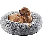 BedStill 36 inches Donut Dog Bed for Large Dogs - Calming Fluffy Round Pet Bed with Removable & Washable Cover,Fits up to 80 