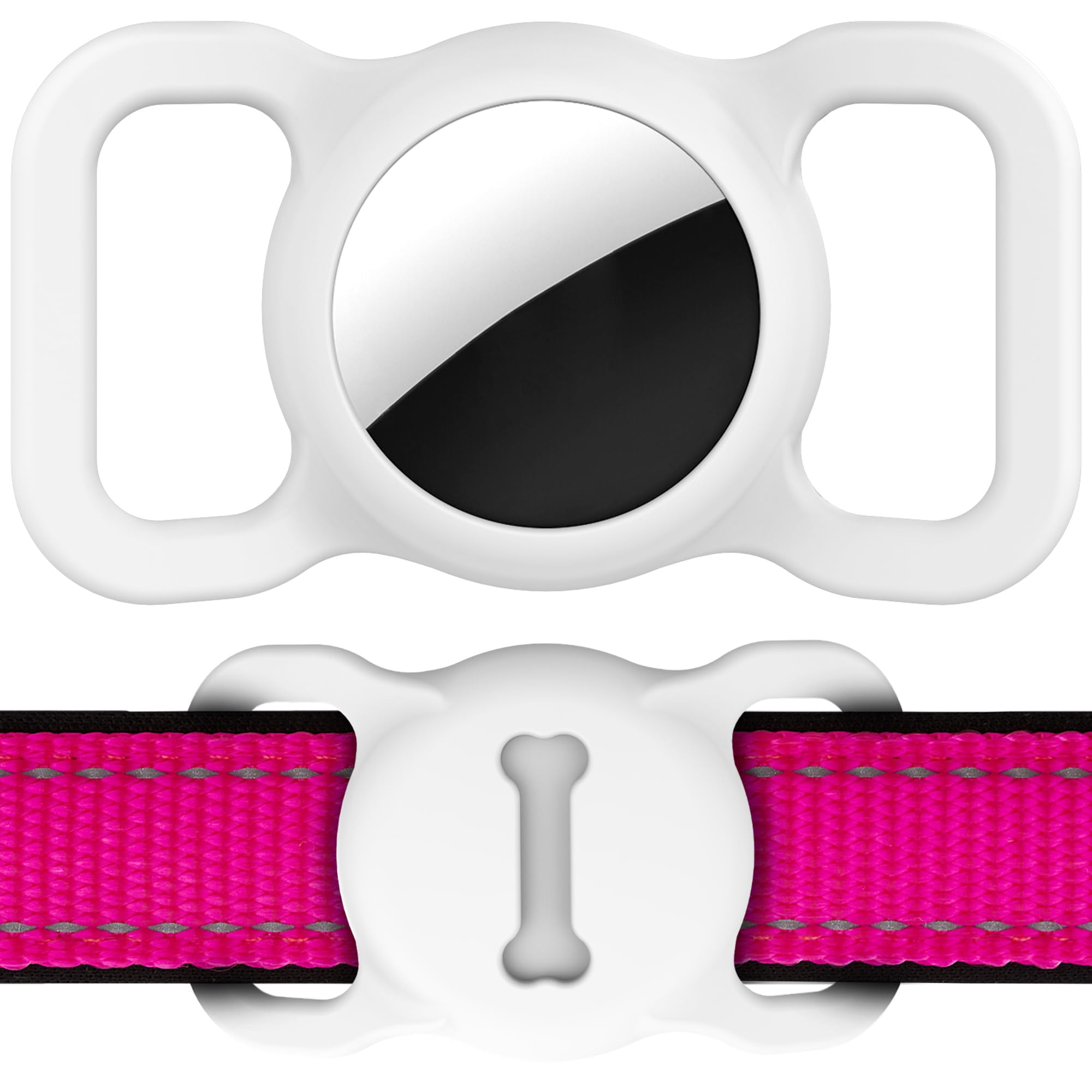 DLENP Apple Tag Protective Cat Dog Collar AirTag Holder, Silicone GPS Tracking Accessories, Bone Pattern 1 Pack White — image 1