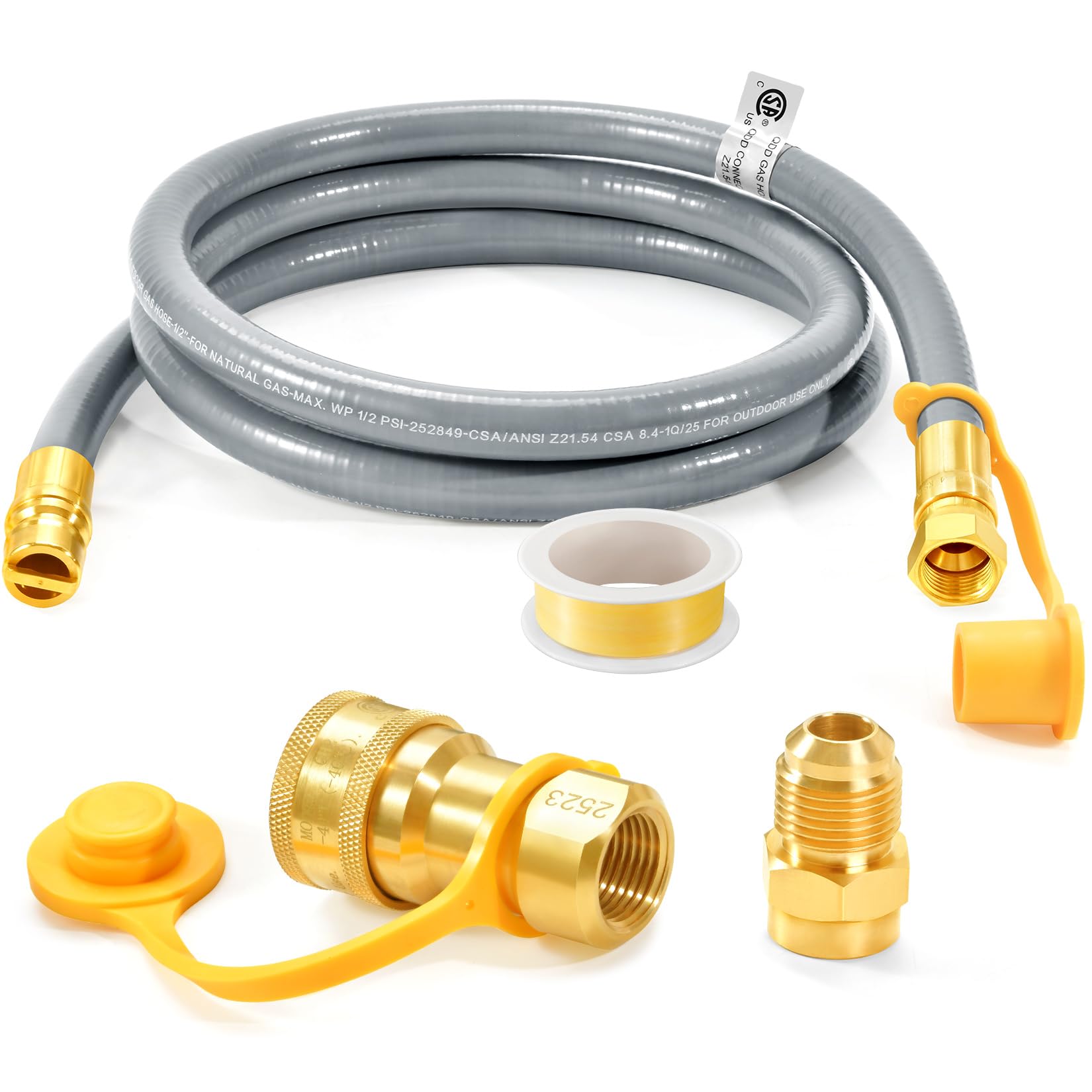 Photo 1 of GasSaf 6 FT 1/2" ID Natural Gas Grill Hose with Quick Connect Fitting, Natural Gas Conversion Kit Suitable for Gas Grill, Generator, Patio Heater and More (with Sealing Tape)