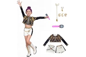 ZGHQHCDRH 9 Pcs Girls Halloween Costume Pop Singers Matching Outfits with Accessories for Kids 3-12 Years