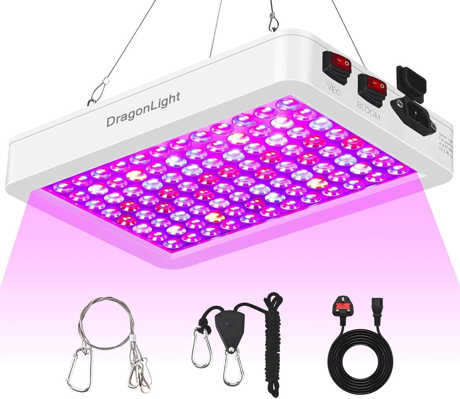 DragonLight 2025 Upgraded BW1000 LED Grow Lights Double Chips Full Spectrum with 3-Metre Cable for Greenhouse and Indoor Plant Veg and Flower Growing[White]
