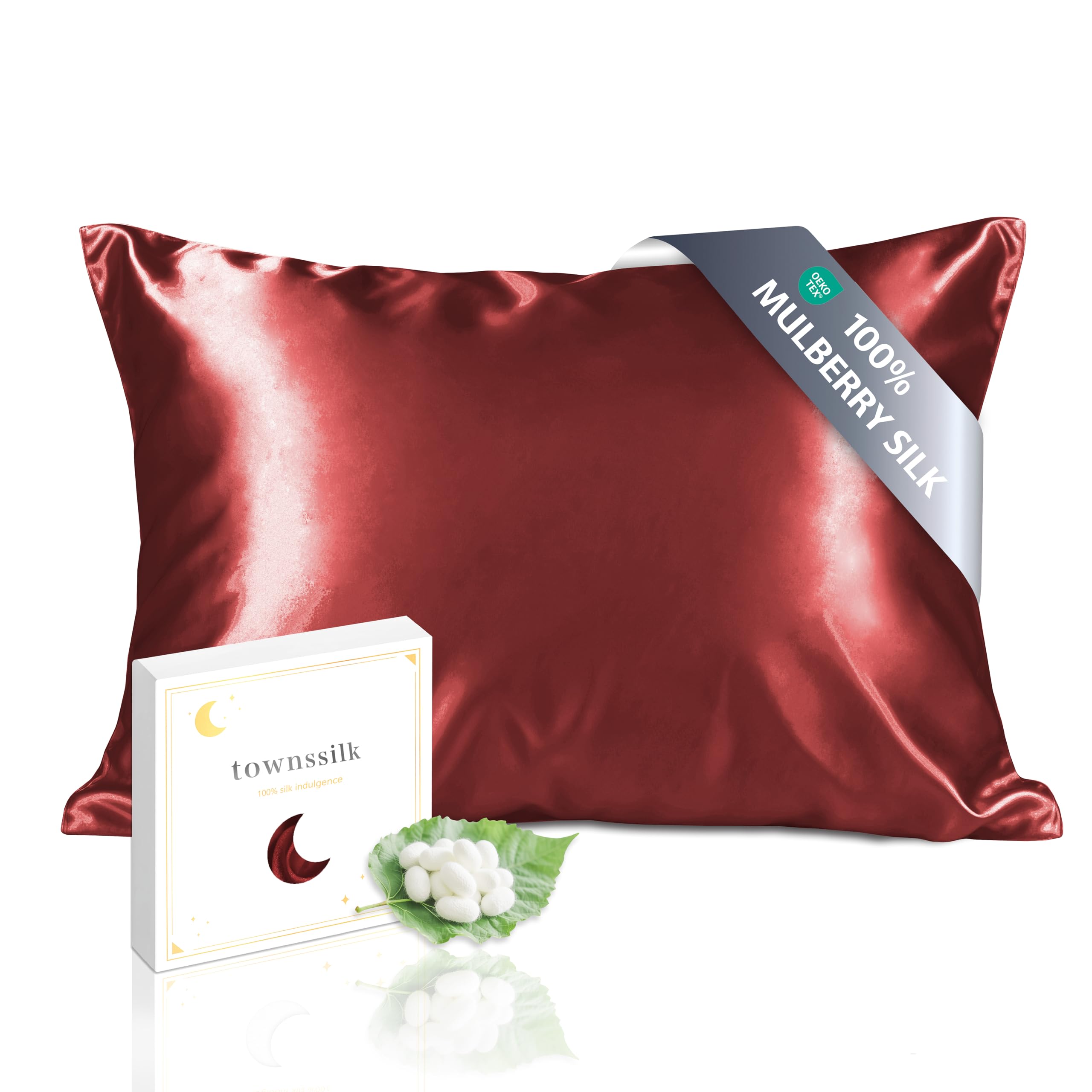 townssilk Both Side 100% 19mm Silk Pillowcase 50x75cm Pillow Case Cushion Cover with Hidden Zipper Claret — image 1