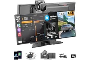 Largest 11.5 inch Wireless CarPlay Screen for Car, A-pple CarPlay & Android Auto HD Touchscreen with 4K Dash Cam/1080P Backup