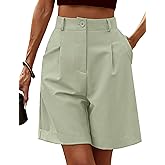 HOTOUCH Bermuda Shorts for Women Summer Dressy Casual Elastic High Waisted Wide Leg Knee Length Shorts with Pockets