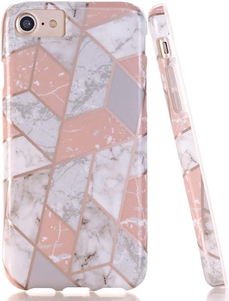 Amazon Com Baisrke Shiny Rose Gold Marble Geometric Case Slim Soft Tpu Rubber Bumper Silicone Protective Phone Case Cover Compatible With Iphone 8 Iphone 7 Iphone 6 6s 4 7 Inch Pink Gray