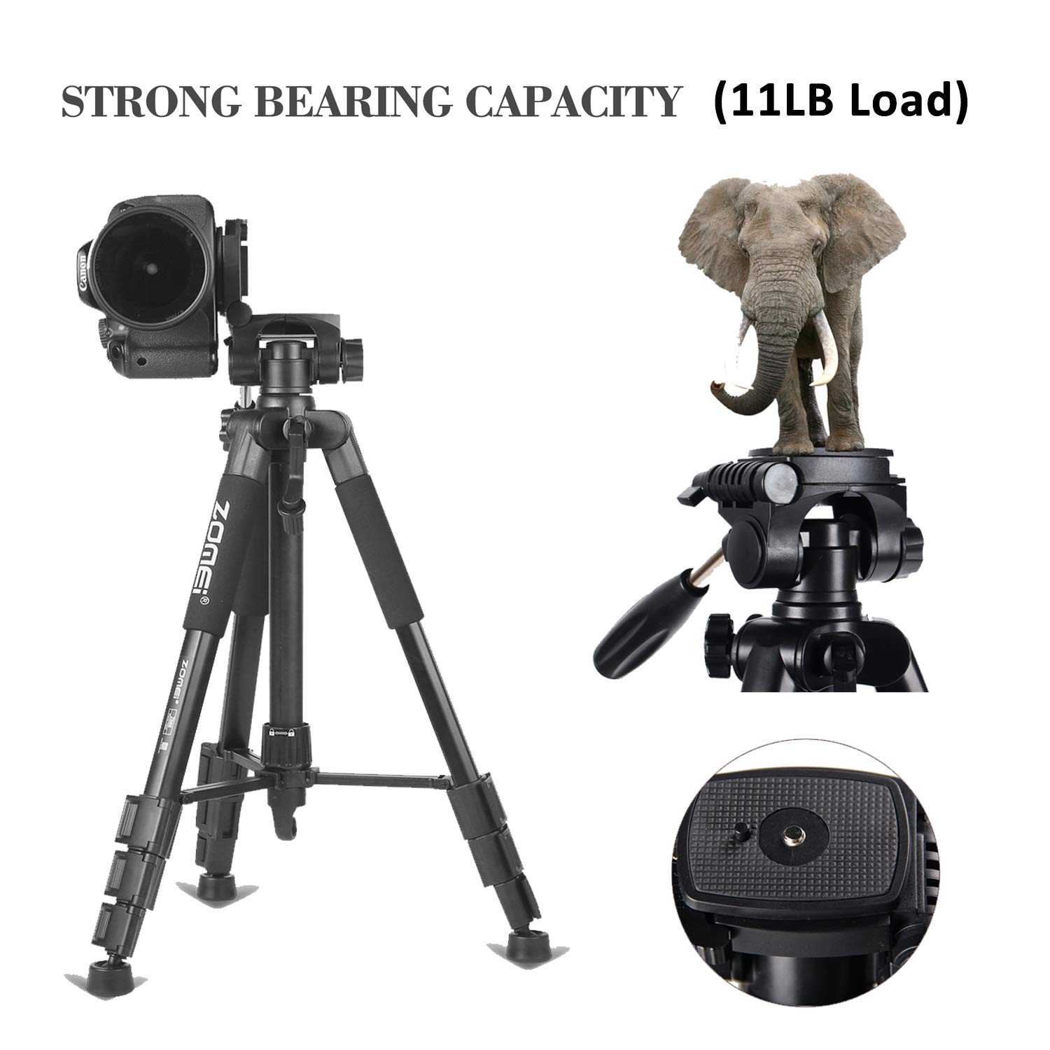 ZoMei Z666 Portable Travel Camera Tripod Lightweight 3-Level Height Adjustable Aluminum Tripod for DSLR SLR Nikon Sony Canon DV Video with Carrying Bag(Black)