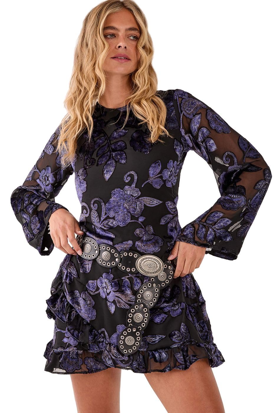 Photo 1 of Nasty Gal Floral Devore Ruffle Wrap Mini Dress