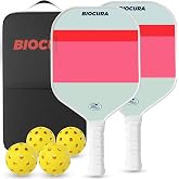 BIOCURA Pickleball Paddles Set of 2,Fiberglass Pickleball Set for Beginners | Lightweight Pickle Ball Rackets 2 Pack,4 Balls and 1 Carry Bag,Outdoor Cute Pickleball-paddles for Men Women