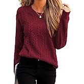 CUPSHE Women Fall Sweater Cable Knit Long Sleeve Crewneck Casual Winter Cozy Pullover Tops