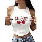 Verdusa Women's Graphic Tank Tops Cute Crop Cami Top Slim Fitted Tee