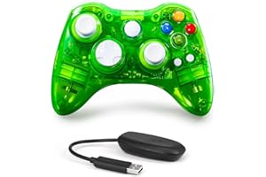 PAWHITS Wireless Xbox 360 Controller Compatible with Microsoft Xbox 360 & PC Windows 11/10/8/7, with Upgraded Joystick Dual Vibrator Gamepad Gaming Joypad with Receiver (Green)