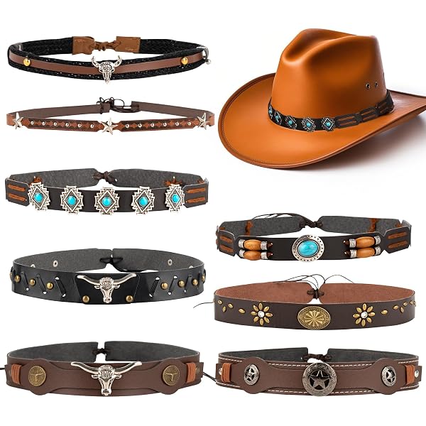 Braided Cowboy Hat Bands 10-Pack Western Hat Belts Replacement DIY Cowboy Western Hat Band Imitation Leather Braided Brown  main image 4