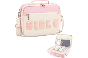 BEFIVECOK Bible Cover Case for Women Grils, Preppy Bible Bag with Adjustable Shoulder Strap, Waterproof Bible Carrying Tote Bags Holder for Bible Study Supplies Accessories & Christian Gifts (Light Pink)