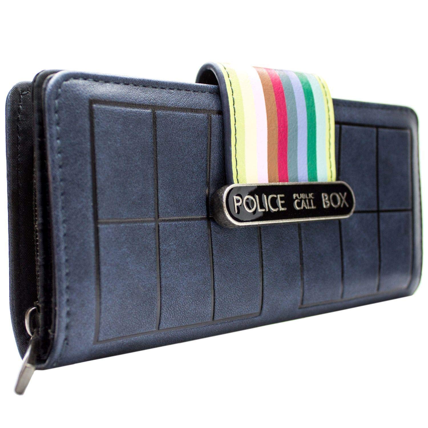 Dr. Who Thirteenth Tardis Doctor Who Stripes Call Box Purse Clutch Coin Pocket & Card Holder, Blue