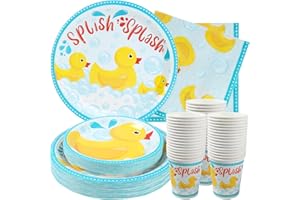 Rubber Duck Birthday Party Supplies (Serves 24) Dinner Plates, Dessert Plates, Cups, Napkins. Bubble Bath Baby Shower Decorat