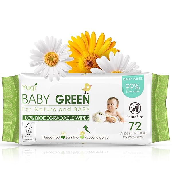 YUGI GREEN BABY WIPES – UNSCENTED, COMPOSTABLE, BIODEGRADABLE,...
