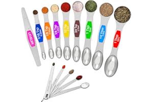 Wildone 14 Piece Stainless Steel measuring spoons Set, Including 8 Double Sided Magnetic, 1 Leveler and 5 Mini, for Dry and Liquid Ingredients, Fits in Spice Jar
