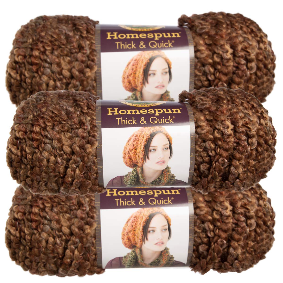 Lion Brand (3 Pack) Homespun Thick & Quick Acrylic & Polyester Soft Barley Brown