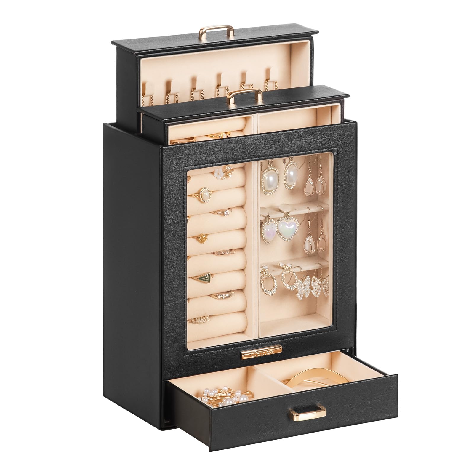 Photo 1 of Homde Jewelry Organizer Girls Women Jewelry Box for Necklaces Rings Earrings Gift Bracelets Storage Case (Black + Gold)