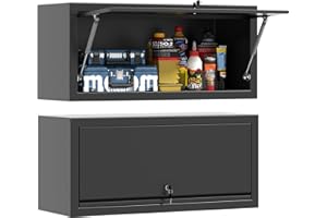 DARTIIA Metal Wall Cabinet with Up-flip Door，Garage Storage Cabinet,Wall-Mounted Storage Cabinet for Kitchen,Garage,Warehouse，Office,Black,Assembly Required