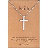 Lcherry Cross Pendant Necklace for Men Stainless Steel Box Chain Cross Necklace Inspirational Bible Verse Pendant Guys Necklaces Religious Christian Religious Gifts for Men