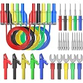 Goupchn 5PCS 4mm Safety Shrouded Banana Plug Silicone Test Leads Kit | Fully Insulated, Stackable Banana Plug, Alligator Crocodile Clips, Test Fork Back Probe Pins, For Multimeter