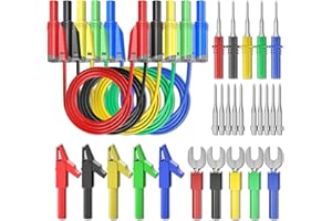 Goupchn 5PCS Banana Plug Silicone Test Leads Kit 4mm Fully Insulated Safety Shrouded Stackable Banana Plug with Alligator Crocodile Clips Test Fork Back Probe Pins for Multimeter