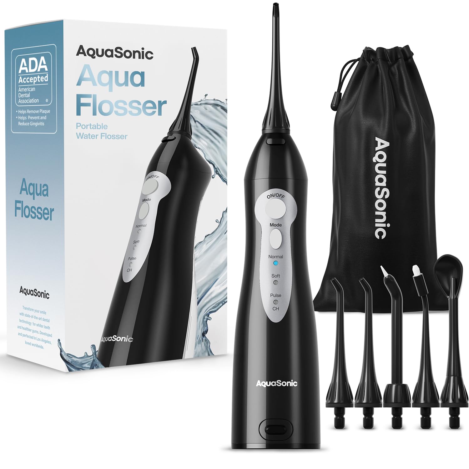 AquaSonic Aqua Flosser Water Flosser, ADA Accepted, Black