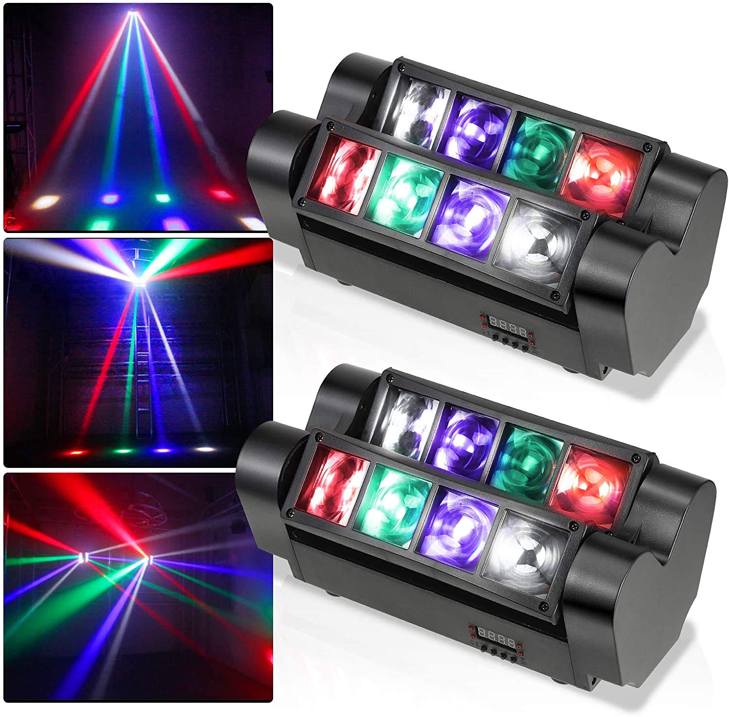Kacsoo Mini Spider Moving Head Light, Led Moving Beam Light, Disco Lights 8 x 3W DMX 512 Dual Sweeper Pulse Strobe Effect Lights for Party Club DJ Disco Bar Ball Room KTV (2PC)