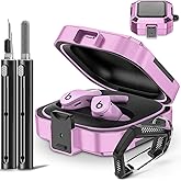 with Safety Lock for Beats Fit Pro Case Cover Protector, Carbon Fiber Material Shock-Absorbing Beats Fit Pro Earbuds Case with Keychain/Storage Box/Clean Brush/Wrist Strap - Pinkish Purple