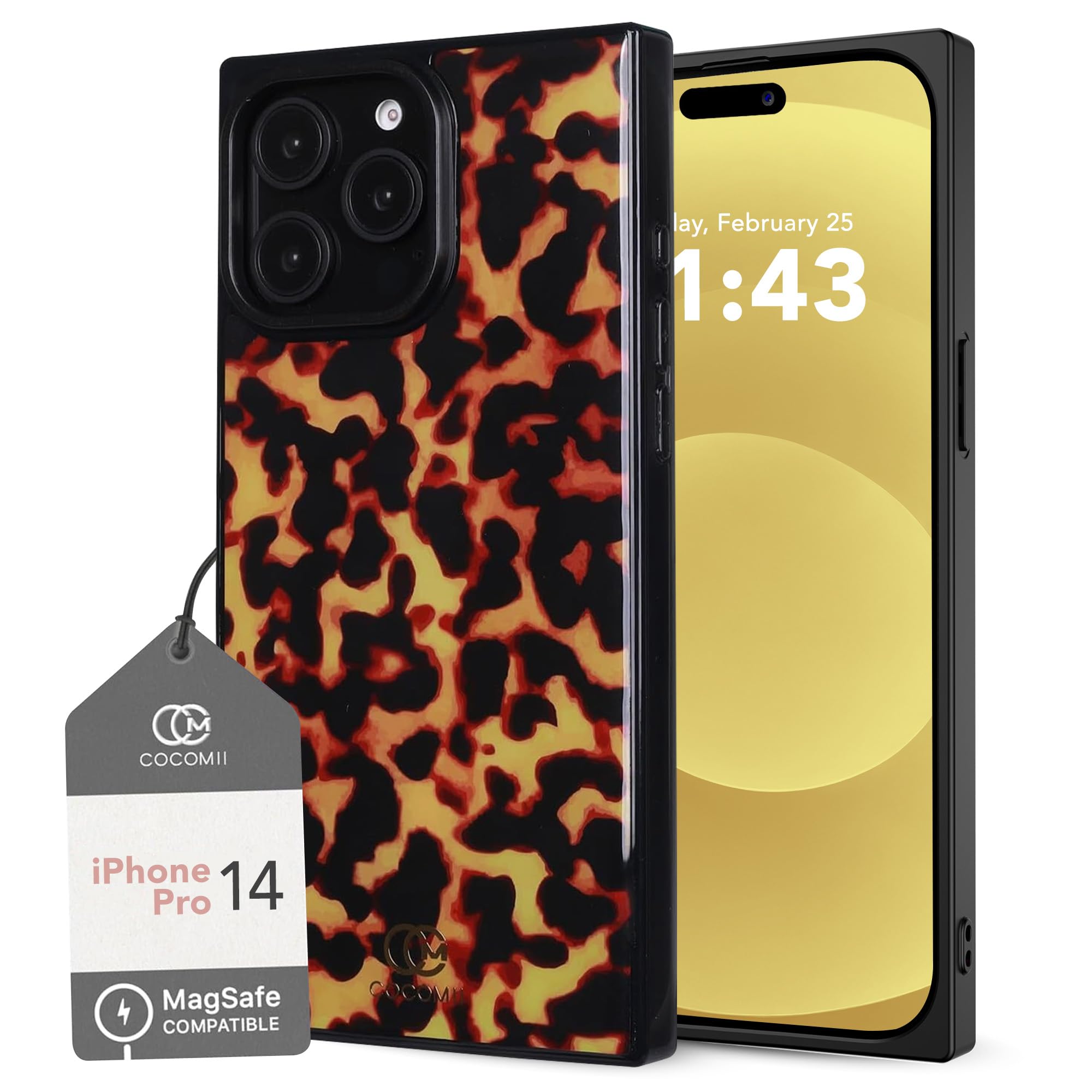 Photo 1 of Cocomii - Rectangle Case Compatible with iPhone 14 Pro - Compatible with MagSafe, Tortoiseshell Pattern, Animal Print, Glossy, Magnetic Phone Case for iPhone 14 Pro 6.1 inch, Black/Amber