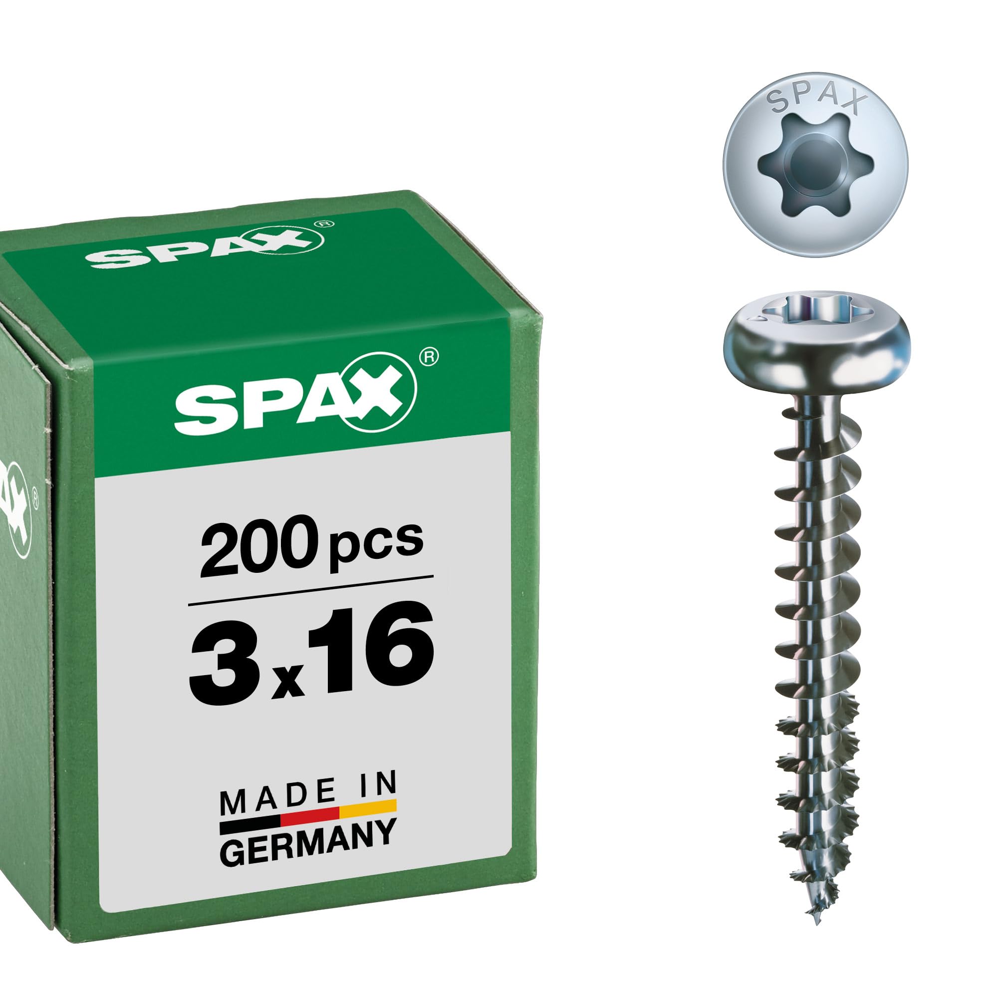 SPAX Universalschraube, 3,0 x 16 mm, 200 Pieces, T-STAR plus, half round head, full thread, 4CUT, WIROX A3J, 0201010300163 — image 1