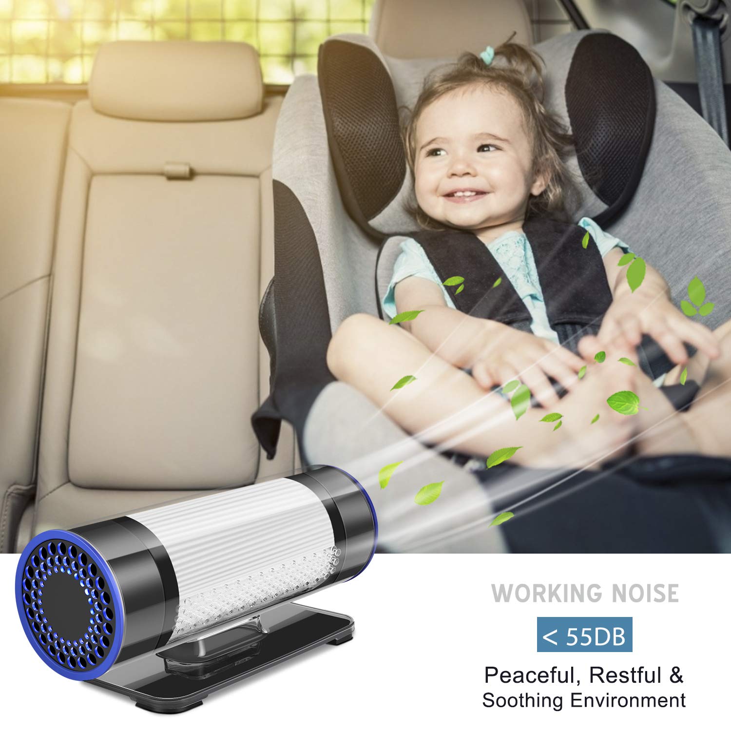 QUEENTY HEPA Car Air Purifier, High Efficiency Carbon Filter, Eliminates Smoke, Dust, Pollen and Bad Odors for Auto and Small Space