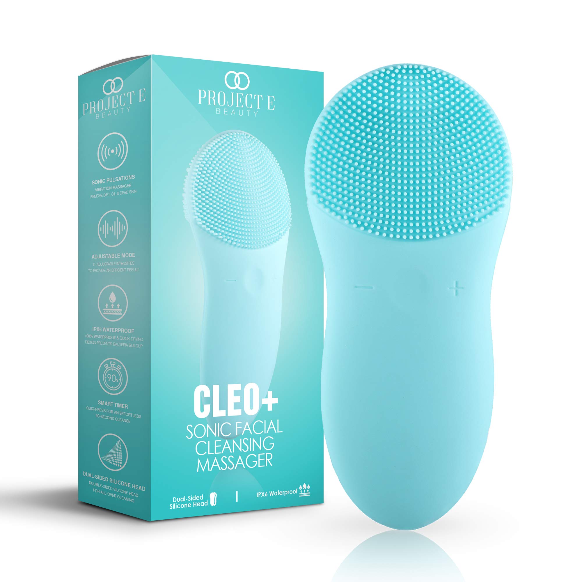 CLEO+ Sonic Facial Cleansing Brush by Project E Beauty | Daily Cleansing | Gentle Exfoliating | Wireless Portable Face Cleanser | Face Massager Wash Brush | Travel Size | Waterproof Soft Silicone