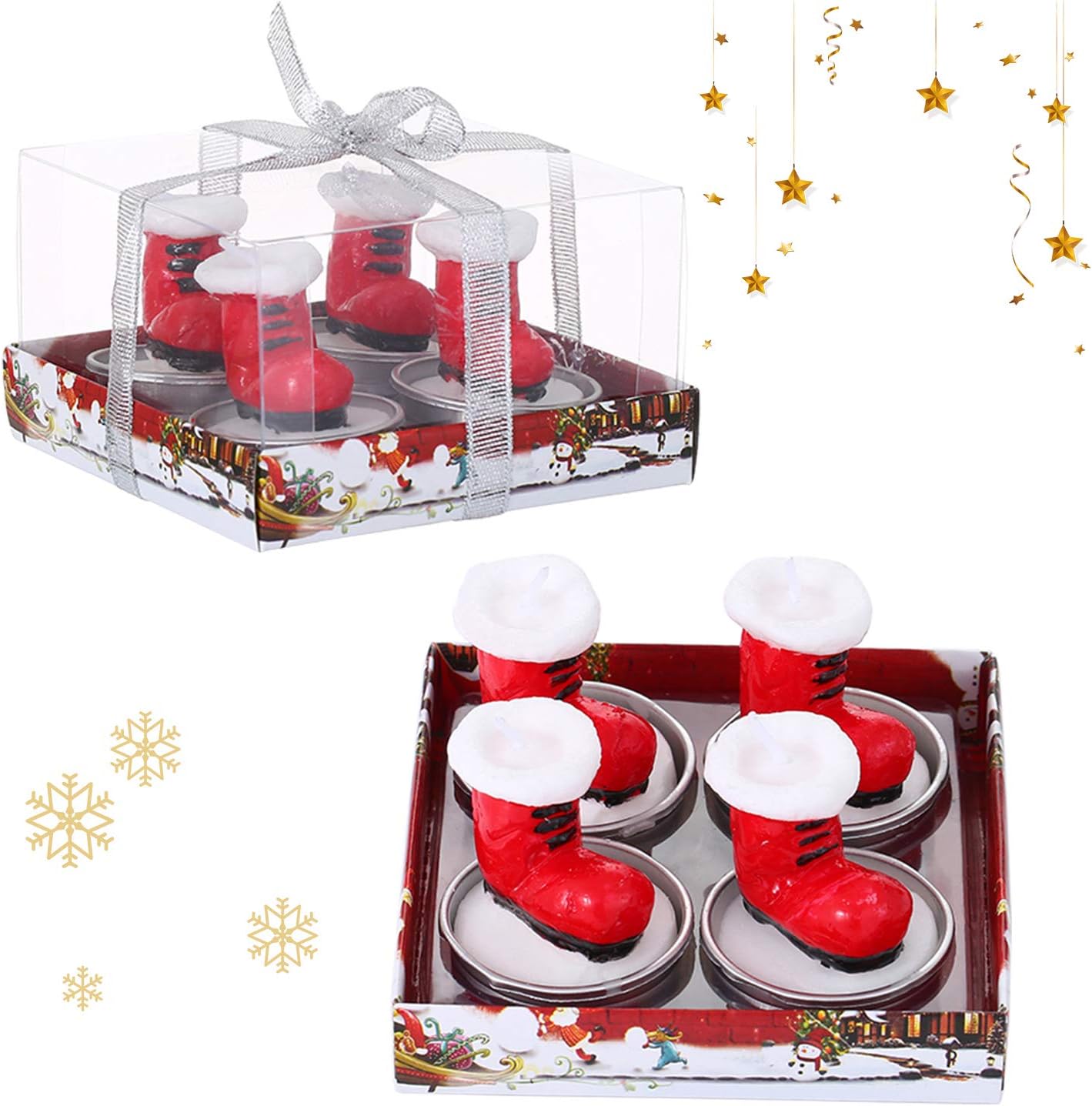 SIXPEN Christmas Tea Lights Candles for Birthday Home Party Wedding Holiday Celebration Decoration Christmas Ornaments（Boot）: Home & Kitchen