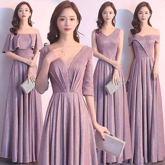 Amazon ブライズメイド ドレス ロング ピンク ブライズメイドドレス フォーマル Long Dress Vネック 4タイプ ワンピース チュニック 通販
