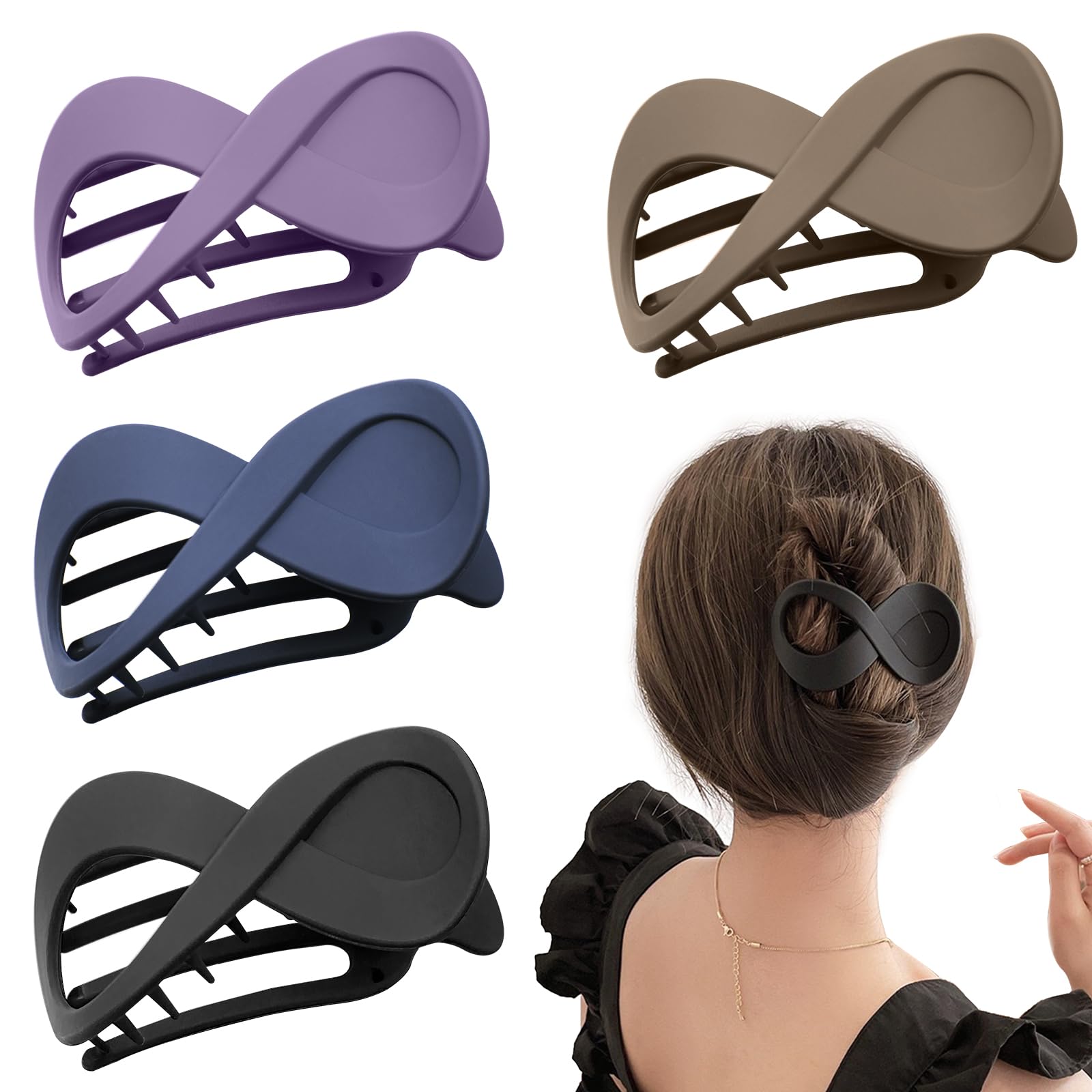 4 PCS Hair Claw Clips Black Hair Clips Large Acrylic Non slip Hair Claw Clip French Matte Hair Clips 4 Colors Hair Accessories for Girls and Women