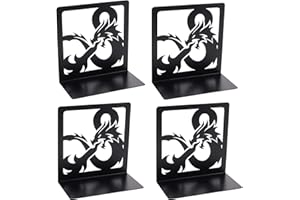 RONGJI JEWELRY Creative Dragon Design Black Bookends, 2Pair Non Skid Metal Heavy Duty Bookend for Books Shelves, Book Divider Decorative Holder, Abstract Art Desgin Book Stopper Supports for Office, Home (2pair E)
