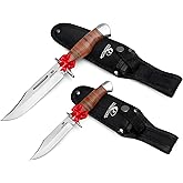 Mossy Oak 2-piece Bowie Knife, Fixed Blade Hunting Knife with Leather Handle, Sheath Included