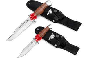 Mossy Oak 2-piece Bowie Knife, Fixed Blade Hunting Knife with Leather Handle, Sheath Included