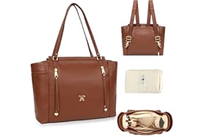 miss fong Diaper Bag Tote Leather Diaper Bag Backpack, Large Capacity Mommy Bag Hospital Bag, 12 Pockets Travel Diaper Tote with Changing Pad Pañaleras Para Bebe for Mom & Dad-Brown