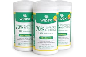 Wipex 70% Isopropyl Alcohol Wipes for Electronics - 80ct Large Lint Free IPA Wipes in Sealed Canister to clean Surfaces, Elec