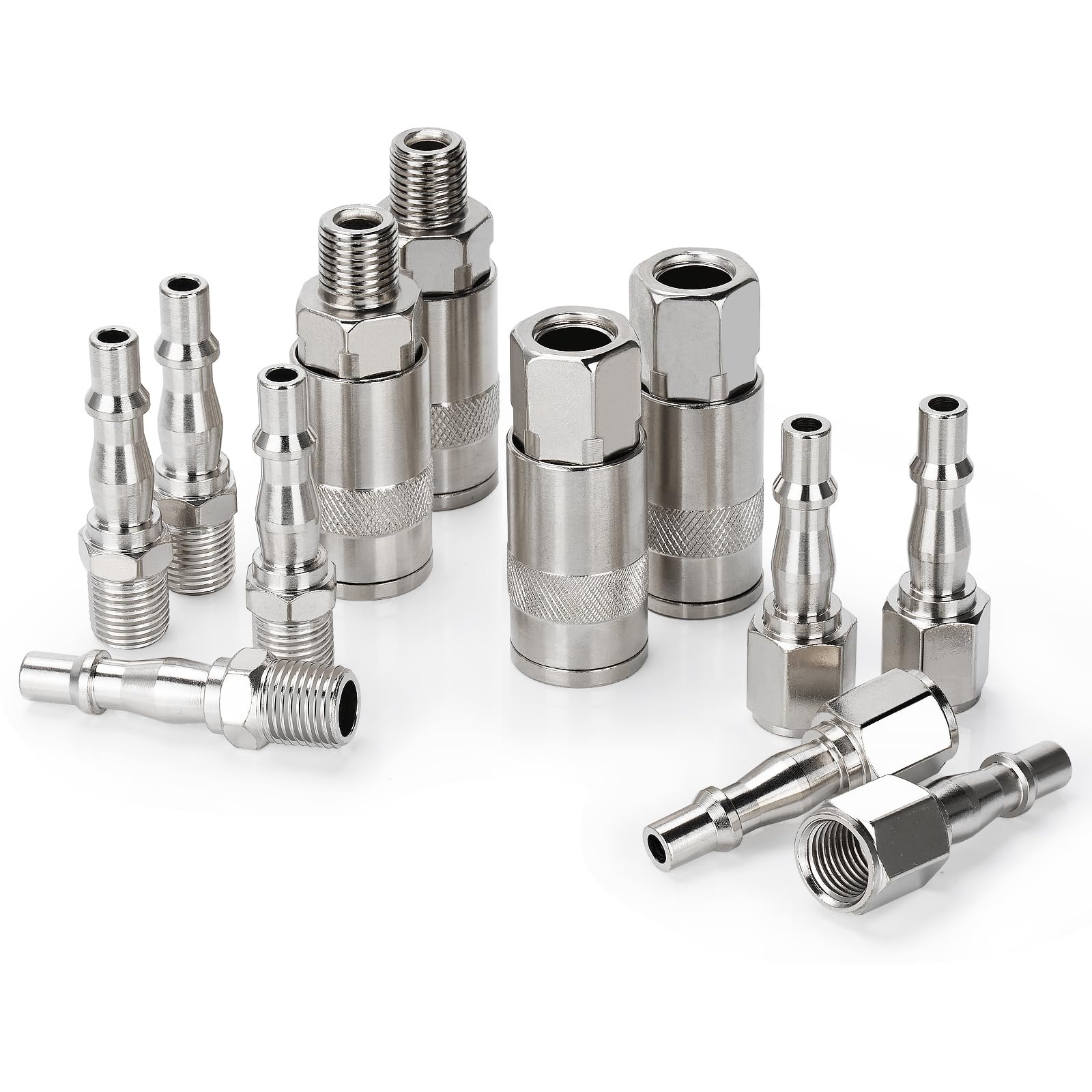 Noosverl 12 Pcs Air line Connectors, 1/4 Male Airline Fittings, Air Hose Connectors Pcl Air Fittings Plug Kit with Male Female Thread, Airline Compressor Fittings