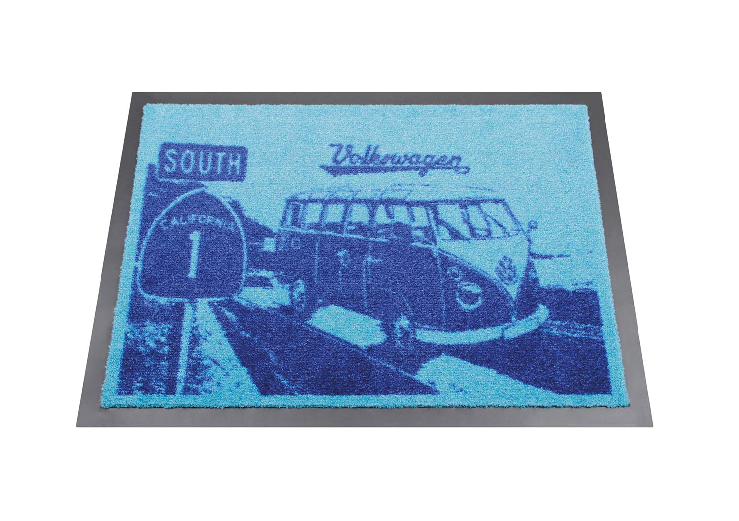 BRISA VW Collection - Volkswagen Foot Mat Doormat Rug Shoe Dirt Trapper with T1 Bus Campervan Motif (Highway/Blue) — image 1