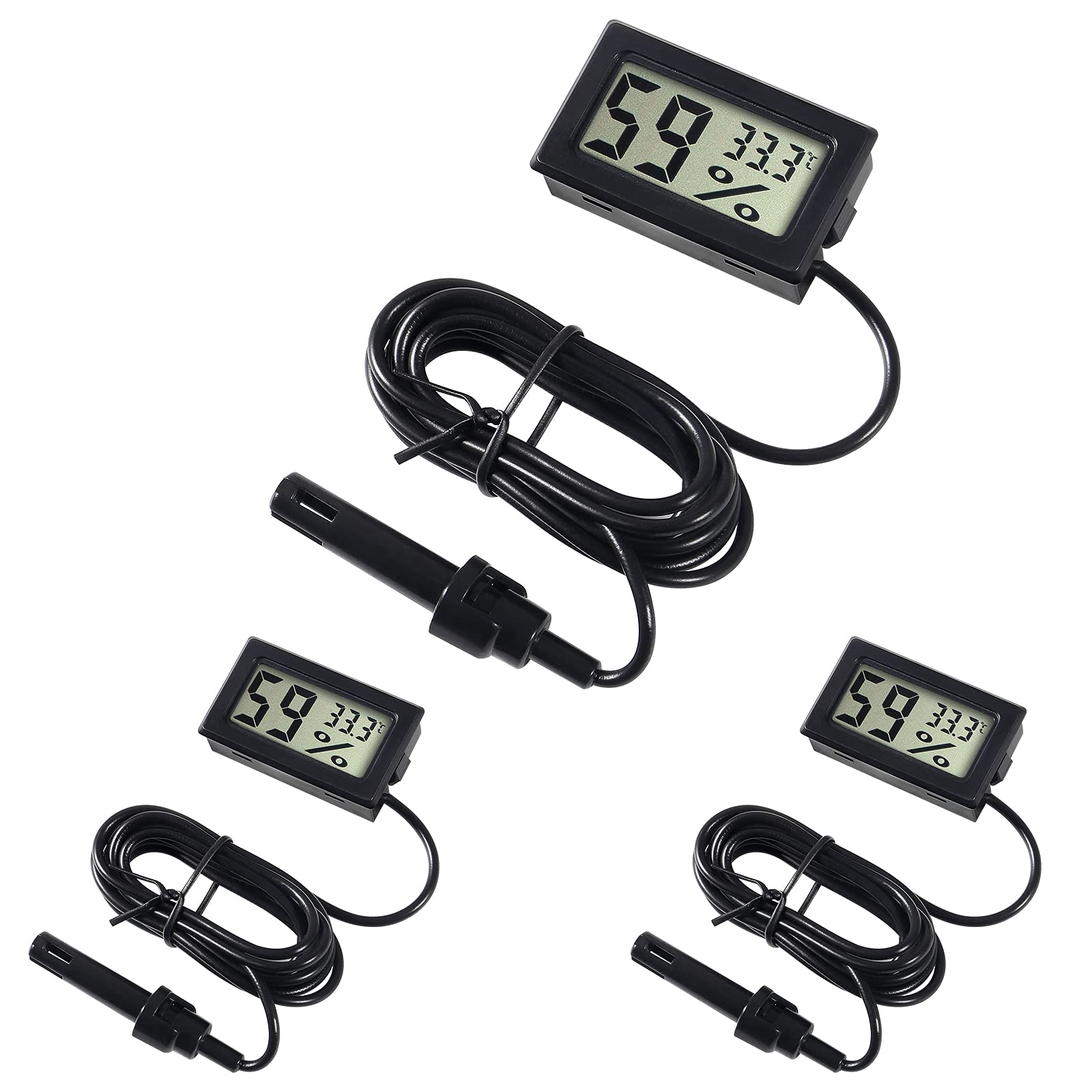 3 x Digital Thermometer Hygrometer, Dealikee Hygrometer Thermometer Mini Probe Thermometers Temperature Humidity Gauge Meter 1.5M Cable for Reptile Incubator Aquarium Poultry Office Living Room