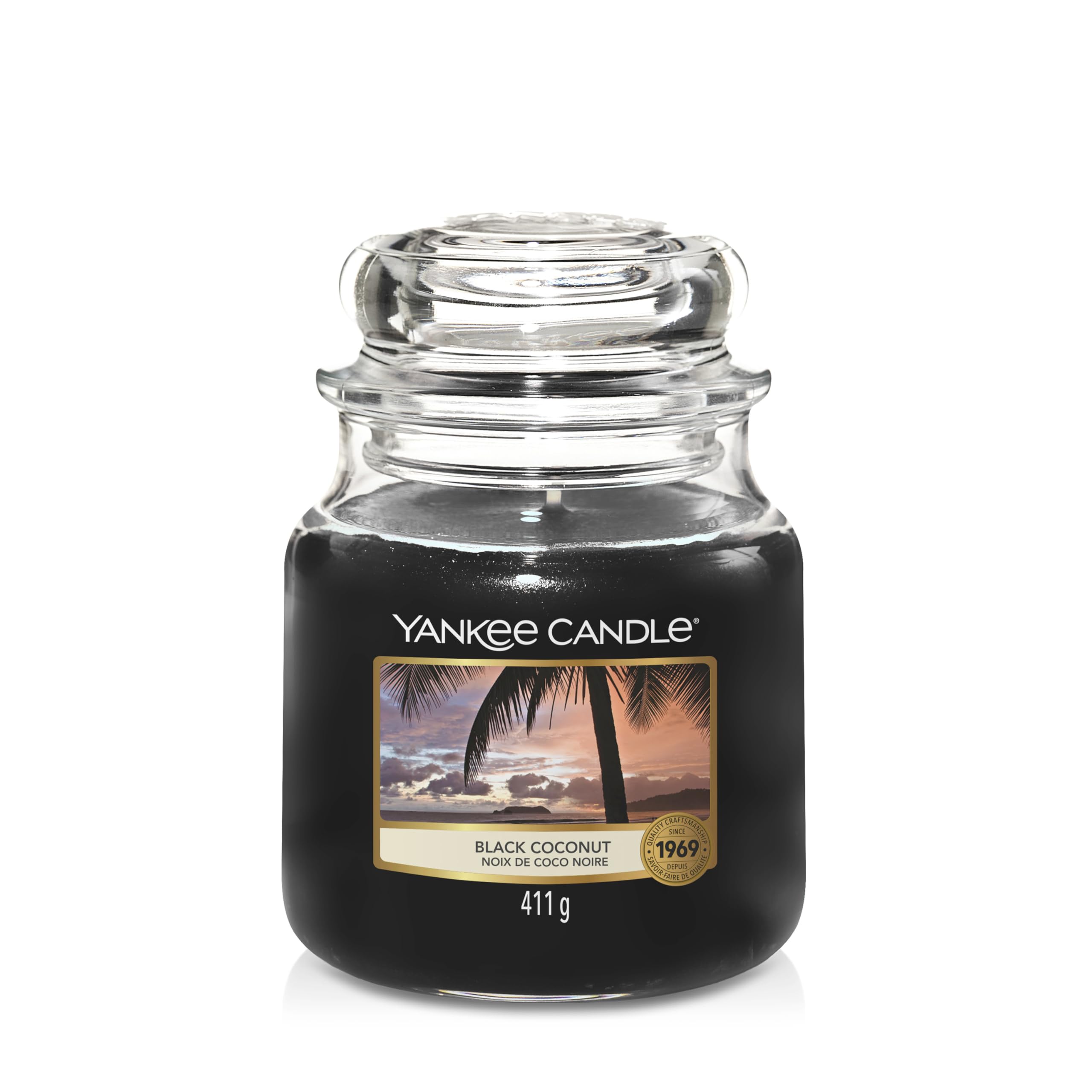 Yankee Candle Scented Candle | Black Coconut Medium Jar Candle| Burn Time: Up to 75 Hours