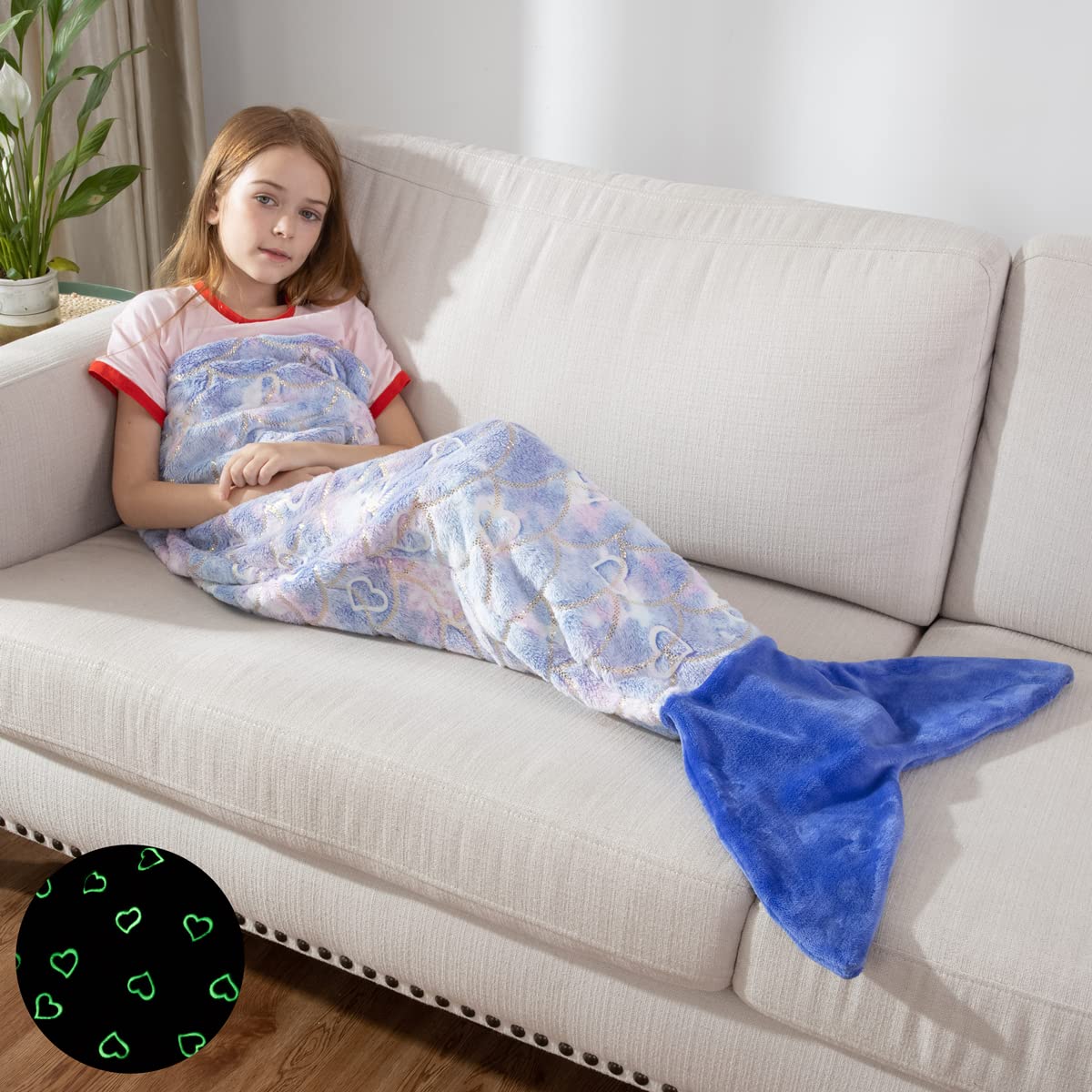 Glow in The Dark Mermaid Tail Blankets, Unicorn Luminous Super Soft Colorful Tie Dye Kids Girls Toys, Gifts for Girls for Birthday Christmas Halloween Thanksgiving