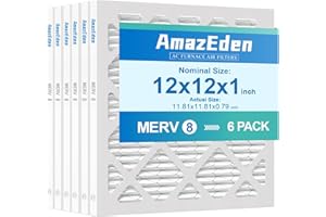 AmazEden 12x12x1 Air Filter 6-Pack (MERV 8) MPR 600 & FPR 5 AC Furnace Filters Pleated Dust Defense Replacement (Actual Size: 11.81"x11.81"x 0.79")