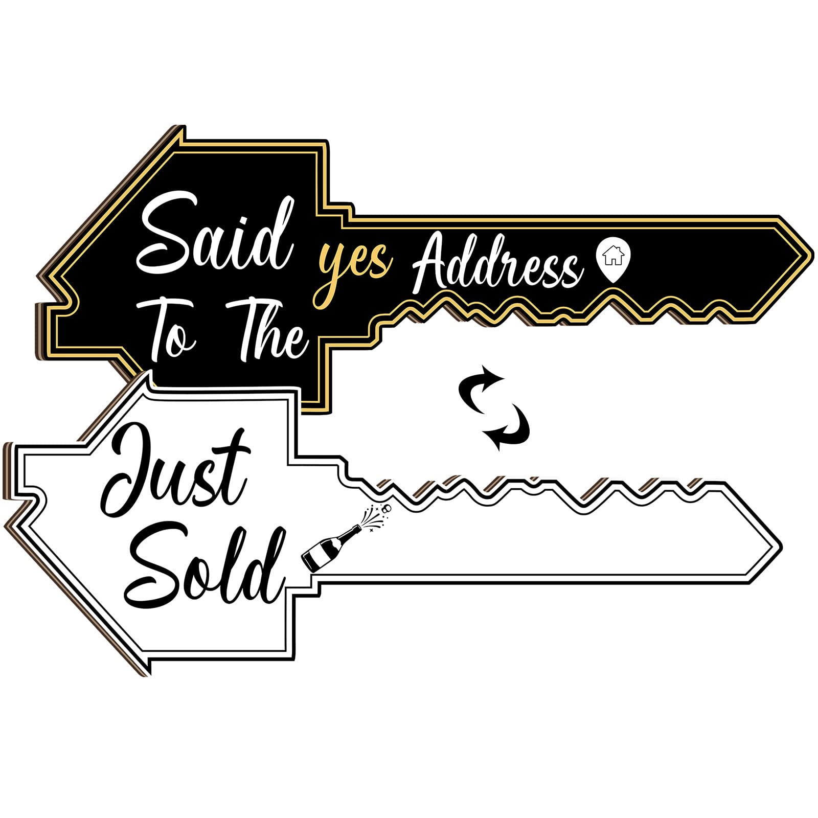 Photo 1 of Real Estate Key-Shaped Sold Sign Double-Sided Real Estate Agent Stand Supplies Social Media Photo Prop Said Yes to The Address Sold Sign for Agent House Owners Home Open and Closing